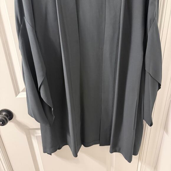 EILEEN FISHER $275 2X SILK OPEN FRONT SIDE SLIT KIMONO BLACK CARDIGAN - Picture 7 of 8